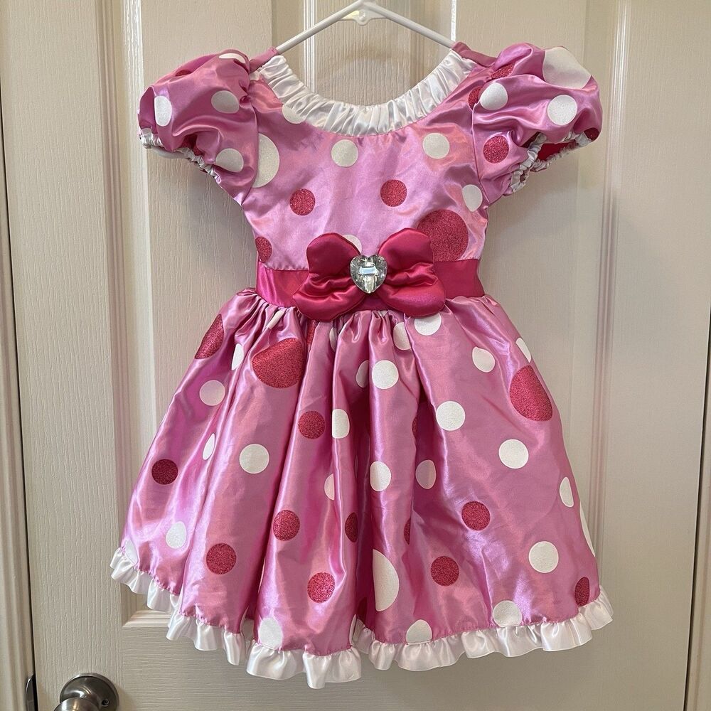 Disney Minnie Mouse Costume Dress Pink Glitter Polka Dots Bow Girls Size 3